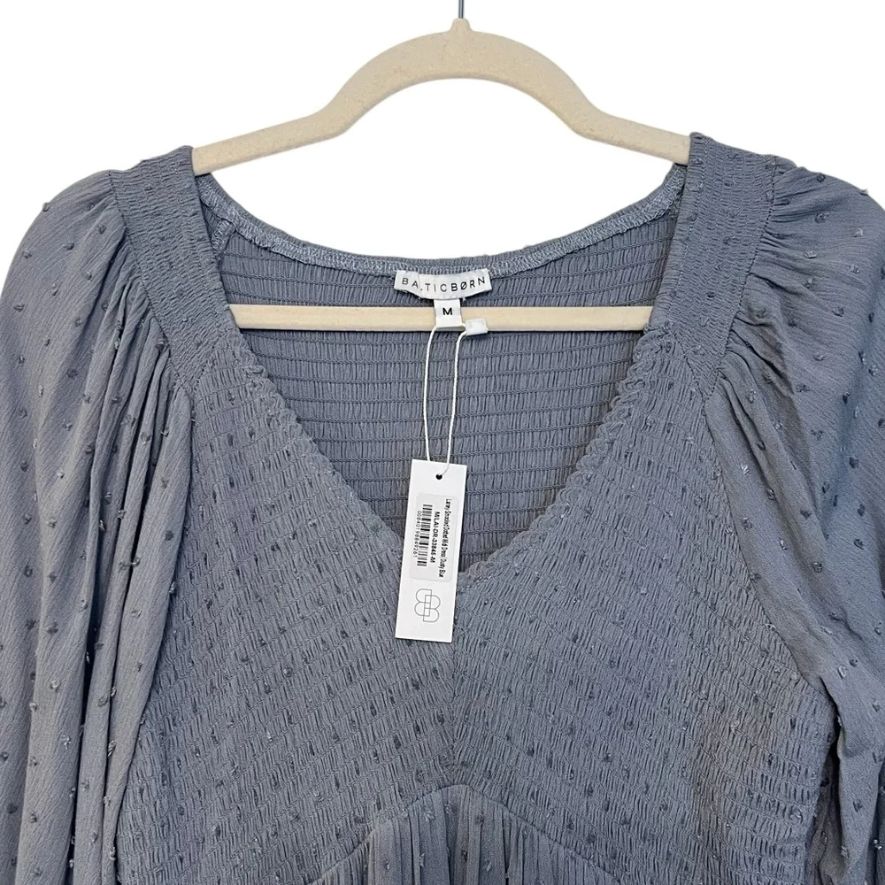 Baltic Born Lainey Smocked Swiss Dot Midi Dress Dusty Blue Medium NWT Feminine - Picture 3 of 6